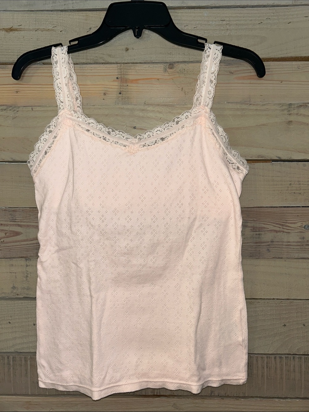 Y2K Pale Peach Lace-Trim Eyelet Tank Top